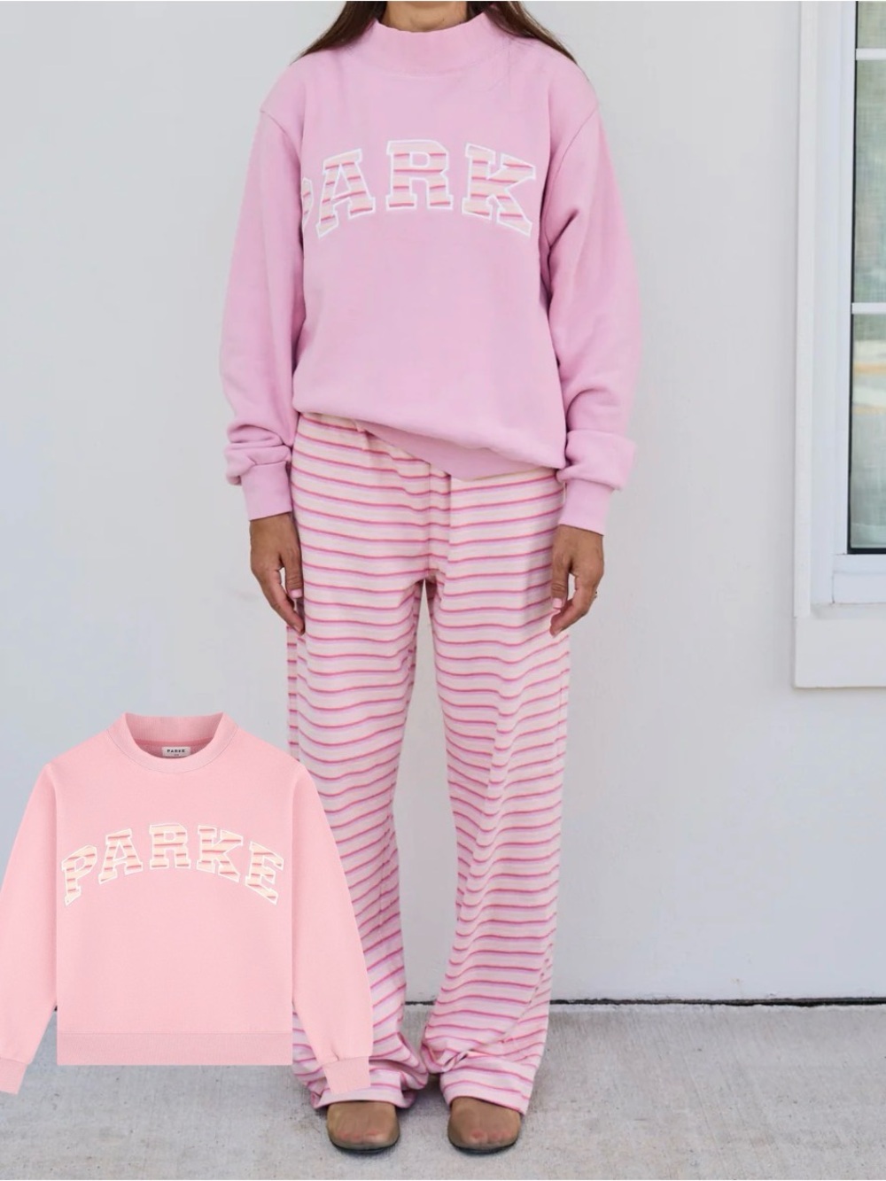 PARKE Varsity Mockneck Pink Striped Lettering (Sweetpea) Size S/M